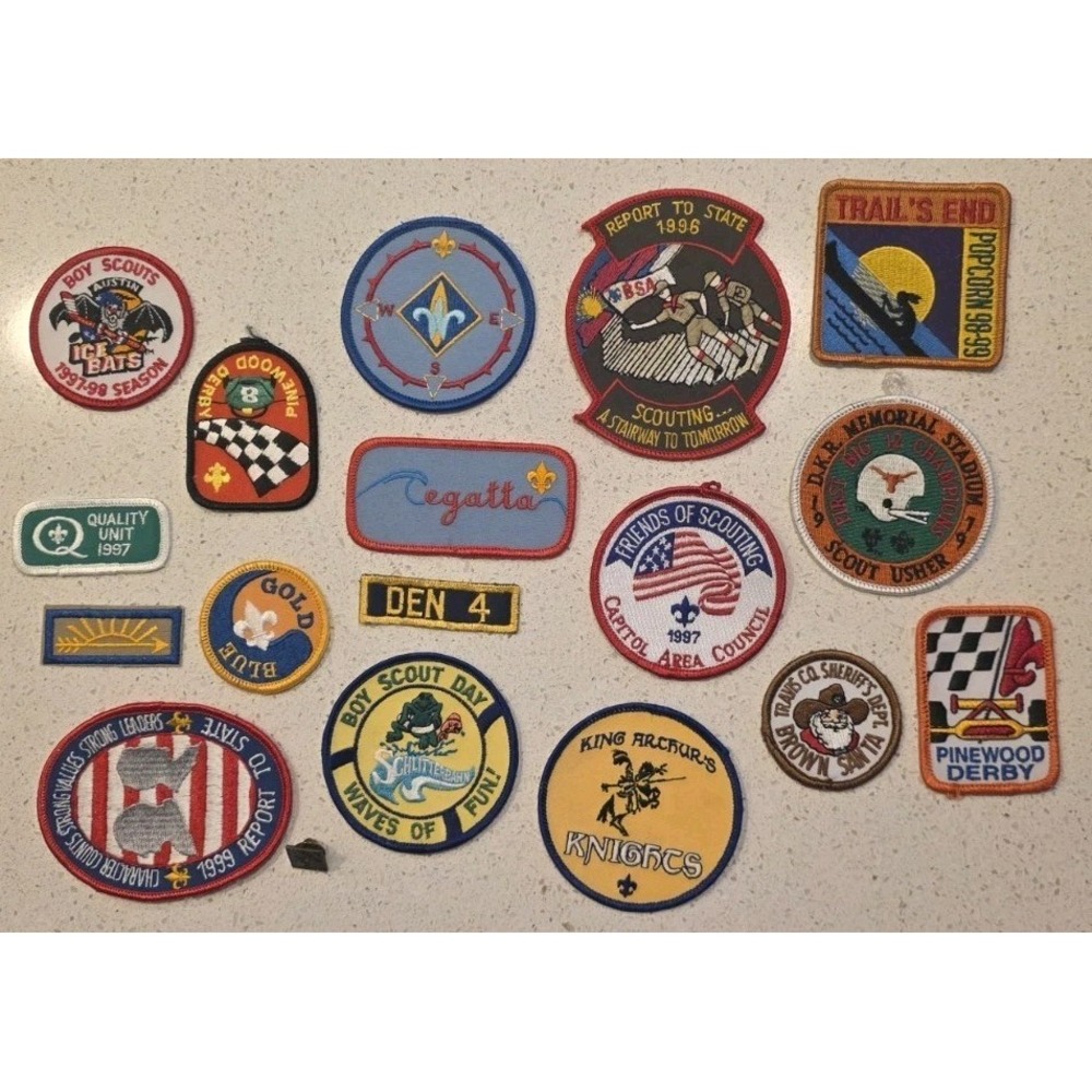 18pc Vintage Boy Scout Patches Pin 90s TX Achievements Honors Rewards Travis Co.